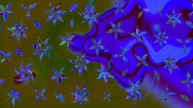 Raster illüstrasyonu. Yeşil ve mavi renkli Asya tekstili. Suluboya çiçekli çiçek deseni.