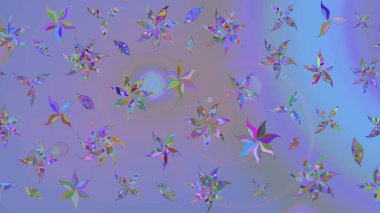 Çiçeksel elementlerle süslenmiş zarif raster dokusu. Menekşe rengi ve parlak çiçekli mavi renkler üzerine soyut çizim deseni. Küçük çiçekte şirin bir çiçek deseni var..