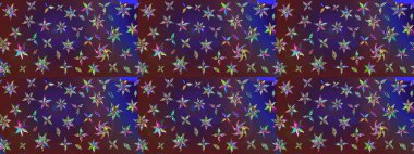 Parlak renkli çiçekleri ve mor ve mor renkli yaprakları olan harika bir çiçek deseni. Modern çiçek arkaplanı. Moda baskıları için zarif bir şablon. Halk stili.