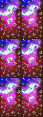 Raster illüstrasyonundaki çiçek desenli çizim. Suluboya tarzında kırmızı ve menekşe renkleri üzerine çiçekler.