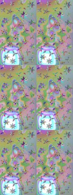 Çiçek duvar kâğıdı. Renkli çizim kalıbı. Çiçek arkaplan. Tarafsız ve mavi renklerde şirin tekstil tarzında. Raster illüstrasyonu.