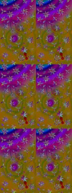 Raster illüstrasyonundaki çiçek desenli çizim. Çiçekler suluboya tarzında kahverengi ve mor renkte.