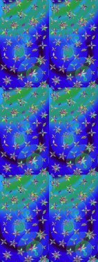 Klasik çiçek tasarımı elementleri. Raster illüstrasyonu. Mavi ve yeşil kıvırcık çiçekler mavi ve yeşil renklerde.