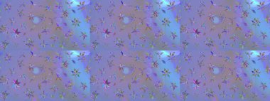 Çiçekli yumuşak bir eskiz şekli. Raster çiçekleri klasik tarzda çizilmiş. Mor ve mavi renklerde bahar çiçekleri. Raster illüstrasyonu.