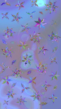 Düz Çiçek Elementleri Tasarımı. Mavi ve mor renkli çiçekler. Raster illüstrasyonundaki çiçek desenli çizim. Renkli Bahar Teması çizim şablonu.