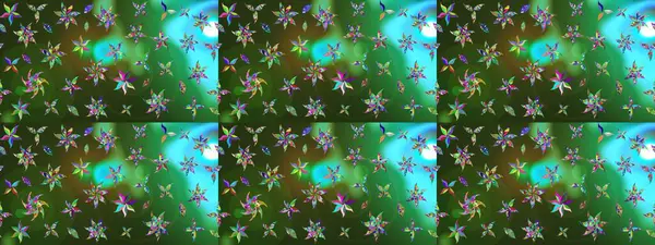 Çiçekli güzel suluboya desen. Yeşil ve mavi renklerde. Raster illüstrasyonu.