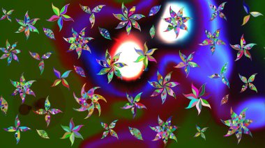 Çiçek desenli eskiz, yaz çiçekleri. Yeşil ve kahverengi renkli çiçekler. Düz Çiçek Elementleri Tasarımı. Renkli Bahar Teması çizim şablonu.