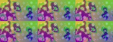 Renkli Bahar Teması eskiz kalıbı. Çiçek desenli eskiz. Yeşil ve nötr renklerde çiçekler. Düz Çiçek Elementleri Tasarım Raster illüstrasyonu.