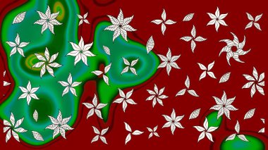 Raster illüstrasyonu. Kibar, yaz çiçekleri kırmızı ve yeşil renklerde. Raster deseni. Küçük çiçekte sevimli çiçek deseni var..