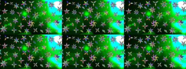 Eskiz arkaplan modeli. Suluboya, elle çizilmiş. Yeşil ve mavi renkli yapraklı yabani çiçekler. Raster illüstrasyonu.