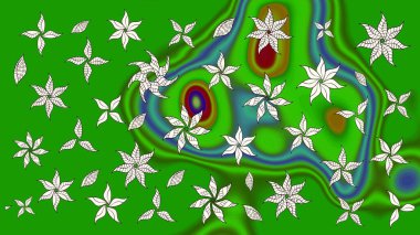 Şirin çiçekli eskiz deseni ve yeşil ve nötr renklerde yapraklar, suluboya çiçek deseni, duvar kağıdı, kart ya da kumaş için fayanslı. Raster illüstrasyonu.