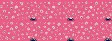 Bir sürü pembe ve nötr soyut çiçekli tropik eskiz deseni. Küçük çiçekteki sevimli çiçek deseni. Varicolopink ve nötr raster çizimi.