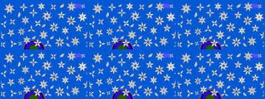 Küçük çiçekteki sevimli çiçek deseni. Mavi ve nötr renklerde. Raster deseni. Raster illüstrasyonu. Soyut çiçek çizim kalıbı arkaplanı.