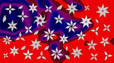 Raster deseni. Küçük çiçekteki sevimli çiçek deseni. Raster illüstrasyonu. Nazikçe, yaz çiçekleri kırmızı ve mavi renklerde.