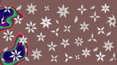 Raster illüstrasyonundaki çiçek desenli çizim. Çiçekler suluboya tarzında kahverengi ve nötr renklerde.