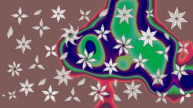 Şirin çiçekli eskiz deseni ve kahverengi ve nötr renklerde yapraklar, suluboya çiçek deseni, duvar kağıdı, kart ya da kumaş için fayanslı. Raster illüstrasyonu.