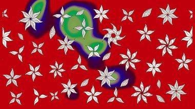 Kırmızı ve nötr renklerde Asya tekstil tarzında. Çiçek desenli çizim. Raster illüstrasyonu.