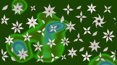 Raster Çiçek İllüstrasyonu 'nun şirin tekstili. Yeşil ve nötr renklerdeki etnik çiçeklerle zarif eskiz deseni.