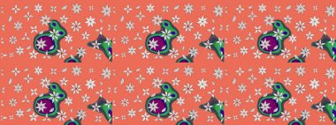 Arkaplan dokusu, duvar kağıdı, turuncu ve nötr renklerde çiçek teması. Soyut etnik raster çizim kalıbı. Kabile sanatı boho baskısı, klasik çiçek arkaplanı.