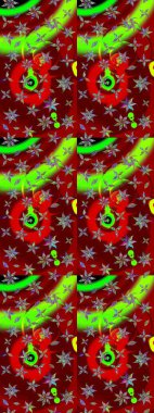 Çiçekler, dallar, bitkiler ve çiçekler. Raster illüstrasyonu. El çizimi. Güzel kumaş deseni.