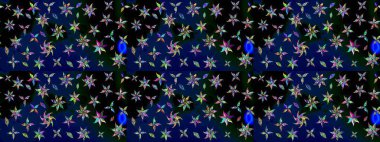 Raster illüstrasyonundaki çiçek desenli çizim. Suluboya tarzında mavi ve siyah renkte çiçekler.