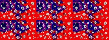 Raster illüstrasyonu. Küçük çiçekli yay deseni çiz. Suluboya tarzında kırmızı ve mavi renkler üzerine.