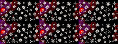 Siyah ve nötr renklerde çiçekler. Raster illüstrasyonu. Tropikal çizim çiçek deseni.