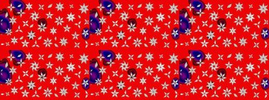 Raster illüstrasyonu. Küçük çiçekli basit bir çiçek çizimi. Moda baskısı, albüm, ambalaj kağıdı ve duvar kağıdı için zarif dekoratif süslemeler. Kırmızı ve nötr renklerde şirin çiçekler.