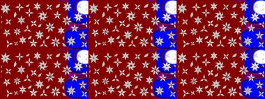 Kırmızı ve mavi renkte şirin çiçekler. Raster illüstrasyonu. Moda baskısı, albüm, ambalaj kağıdı ve duvar kağıdı için zarif dekoratif süslemeler. Küçük çiçekli basit bir çiçek çizimi..