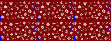 Çiçekli ipek eşarp. Retro tekstil tasarım koleksiyonu. El çizimi çiçek unsurları olan soyut çizim raster deseni. Kırmızı ve nötr kırmızı ve nötr. 1950 'ler-1960' lar motifleri.