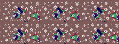 Raster illüstrasyonu. Kahverengi ve nötr renklerde bahar çiçekleri. Çiçek ve yapraklı karalama şeklinde Raster çiçek deseni.