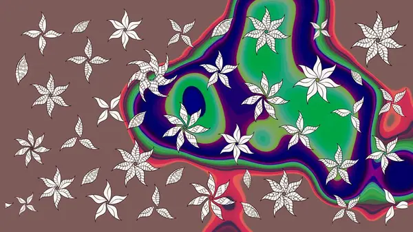 Şirin çiçekli eskiz deseni ve kahverengi ve nötr renklerde yapraklar, suluboya çiçek deseni, duvar kağıdı, kart ya da kumaş için fayanslı. Raster illüstrasyonu.