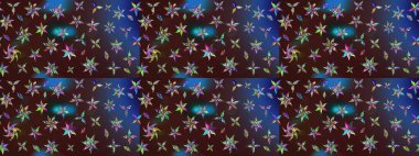 Kahverengi ve mavi renklerde etnik çiçeklerle süslenmiş zarif bir eskiz şekli. Asya Tekstil 'inde Raster Çiçek İllüstrasyonu.