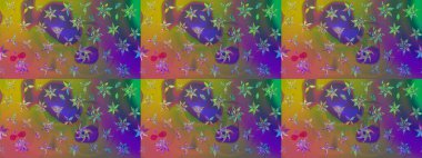 Şirin çiçek elementleri. Yeşil ve kahverengi renkli çiçekler. Raster illüstrasyonu. Çizim.