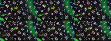 Robot resim. Raster illüstrasyonu. Gri ve yeşil renkli çiçekler. Şirin çiçek elementleri..