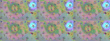 Çiçeksel elementlerle süslenmiş zarif raster dokusu. Tarafsız ve parlak çiçekli mavi renkler üzerine soyut çizim deseni. Küçük çiçekte şirin bir çiçek deseni var..