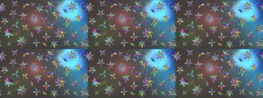 3D çiçekler, eskiz. Raster illüstrasyonu. Gri ve mavi renklerde.