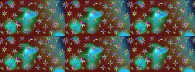 Yeşil ve kahverengi renkte güzel çiçekleri olan eskiz deseni, suluboya çiçek deseni, duvar kağıdı, kart veya kumaş için fayanslı. Raster..