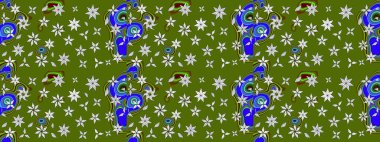 Yeşil ve nötr renklerde çiçekler. El çizimi çiçekli soyut çizim kalıbı. Raster illüstrasyonu.