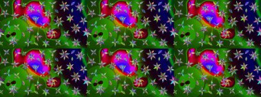 Yeşil ve siyah renkli şirin çiçek desenleri. Raster Modaya uygun kumaş deseni. Renkli Bahar Teması eskiz kalıbı. Düz Çiçek Elementleri Tasarımı.