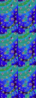 Soyut çiçek çizim kalıbı arka planı. Raster deseni. Mavi ve yeşil renklerde. Raster illüstrasyonu. Küçük çiçekte sevimli çiçek deseni var..