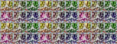 El çizimi çiçek unsurları olan soyut, dikişsiz raster deseni. 1950-1960 motifleri. Retro tekstil tasarım koleksiyonu. Çiçekli ipek eşarp. Açık.