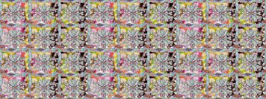 Raster illüstrasyonu. Robot resim stilinde nötr renkler. Şirin karalama çiçekleri olan kusursuz çiçek desenleri. El yapımı çiçek ve bitki koleksiyonu. Raster illüstrasyonu.