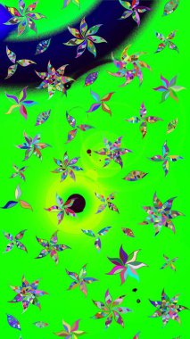 Sketch Colour Spring Theme eskiz kalıbı. Yeşil ve mavi renkte çiçekler. Sevimli çiçek raster deseni. Düz Çiçek Elementleri Tasarımı.