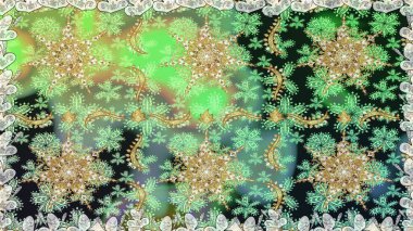 Yeşil renklerdeki altın element. Lüks, kraliyet ve Viktorya dönemi konsepti. Yeşilden çok altın rengi klasik barok çiçekli desenler. Süslü raster dekorasyonu.