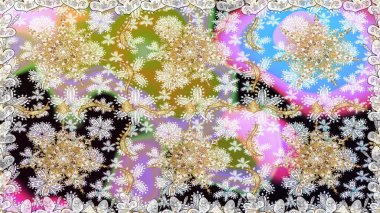 Barok tarzında altın çiçekli süs. Doku arka planında altın duvar kâğıdı. Tarafsız renklerde altın element. Damask kusursuz yinelenen arkaplan.