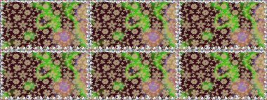 İşlemeli çiçekli, dikişsiz desen. Parmak izi, kumaş, duvar kâğıdı, tekstil için raster dokusu. Renkli grunge soyut arkaplanı colokahverengi çiçeklerle zenginleştirir.