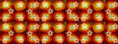 Parlak çiçekli kırmızı renklerde soyut, pürüzsüz desen. Çiçeksel elementlerle süslenmiş zarif raster dokusu. Küçük çiçekte şirin bir çiçek deseni var..