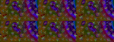 Kahverengi ve yeşil renklerde parlak çiçekli halı deseni.