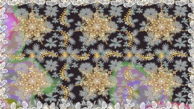 Gri renkler ve altın elementler üzerinde altın pürüzsüz desen. Tekrarlayan elementlerle soyut arkaplan oluşturun. Raster illüstrasyonu. Kusursuz, klasik altın desen..